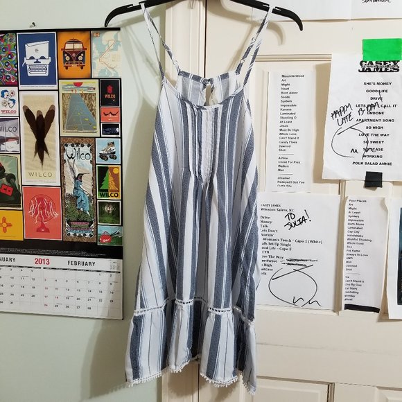 Ocean Drive Dresses & Skirts - Ocean Drive dress Medium striped beach boho pom trim crochet inset sleeveless